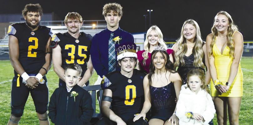 ST. PAUL HIGH SCHOOL crowned its 2024 homecoming king and queen on Friday night following the Wildcats’ football game against Grand Island Central Catholic. Members of this year’s homecoming court included (back row) Levi Bader, Cody Kuszak, 2023 King Ashton Meinecke, 2023 Queen Karlie Vieth, Brooke Peetz, and Charlee Wegner; (front row): Prince Easton Platek, 2024 King Gage Sack, 2024 Queen Ava Vech, and Princess Scout Bowder. Photo by Jordan Colsor