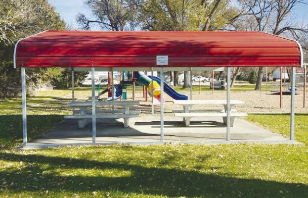 THE VILLAGE OF BOELUS recently replaced the awning at the Boelus Village Park that was destroyed in the windstorm on July 23rd. Courtesy Photos