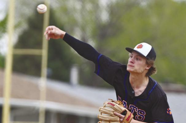 MASON MAJERUS worked the mound for five complete innings last Thursday night during the St. Paul/Palmer Cats’ game against Aurora. The Cats beat the Huskies 13-3. Photo by Jordan Coslor