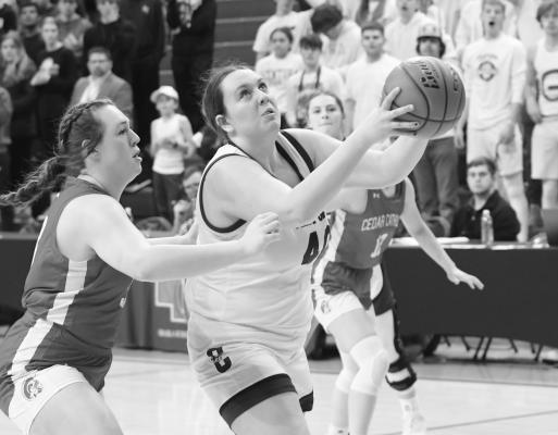 LAKOTA CHELEWSKI helped buoy the Centurions’ offense on Friday when the Burgundy and Gray faced off against Cedar Catholic. Chelewski had three points in the game. (Michael Happ)