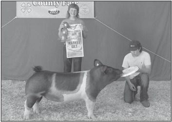 THE GRAND CHAMPION MARKET GILTat the Howard County Fair was exhibited by Mason Janda of Ravenna.