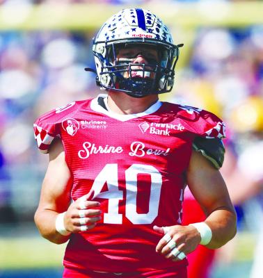 CENTRAL VALLEY HIGH SCHOOL graduate and former football standout Grady Kelly competed in the 67th Annual Shrine Bowl of Nebraska at the University of Nebraska at Kearney on Saturday. Photos by Jeremy Vauble