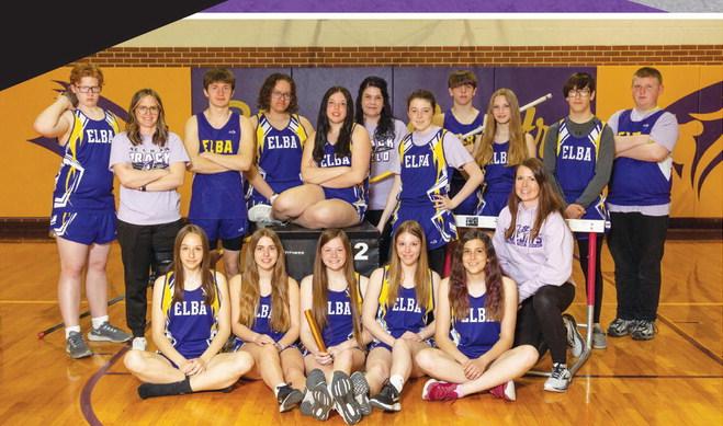 Members of the Elba High School track and field team include (back row): Trevon Rasmussen, Head Coach Sarah Morrow, Cody Donohue, Klaira Rasmussen, Reagan Adams, Assistant Coach Marsha Kaslon, Aryana Usasz, Quentin Donscheske, Mackenzie Lamberson, Seth Patton, and Christopher Wampler; (kneeling): Assistant Coach Tessa Reiman; (front row): Aryan Weddle, Amanda Sagra-Mateo, Jaime Wysocki, Marlene Kost, and Marissa Usasz; (not pictured): Brendon Keene and Tyler McKoski. (Rita’s Photography)