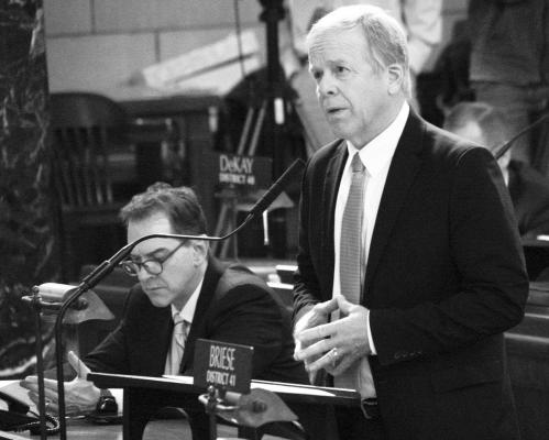 NEBRASKA STATE SENATOR Tom Briese of Albion speaks to his colleagues in a bid to lead the Legislature’s Executive Board on Wednesday, January 4, 2023 in Lincoln. Briese said he views his new role as “facilitator, moderator, mediator.” He continued that his goal will be to ensure smooth and seamless procedures, treating all with fairness and respect. (Nebraska News Service Photo/Zach Wendling)