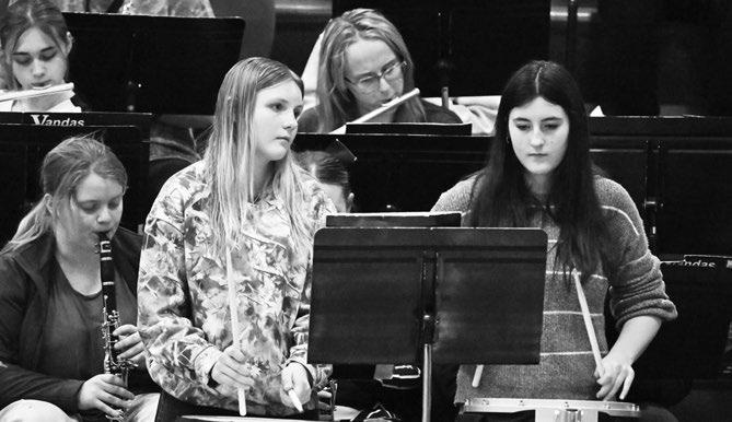 STUDENTS at Central Valley Public Schools brought the beat last Thursday night when the Cougars hosted the Newman Grove/St. Edward Panthers for the final conference game of the regular season. The pep band performed during halftimes and between games. Photo by Michael Happ