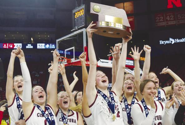 THE CENTURA GIRLS’ BASKETBALL TEAM finished their 2022-2023 season as Nebraska Class D-1 State Champions. In March, the Centurions picked up three victories at the NSAA State Girls Basketball Tournament, including a 44-38 win over Hastings St. Cecilia in the tournament’s championship game. File Photos