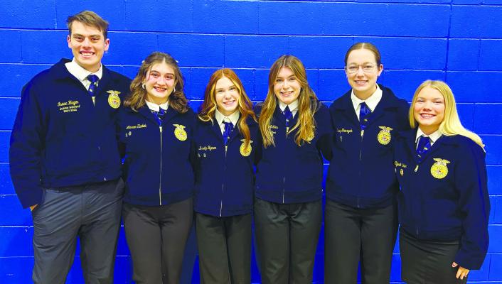 ST. PAUL’S SENIOR PARLIAMENTARY PROCEDURE TEAM of Isaac Hagen, Lauren Sladek, Kassidy Hymer, Gracie Ackles, Sidney Gawrych, and Aliyah Eacker finished in third place and qualified for state. Courtesy Photos