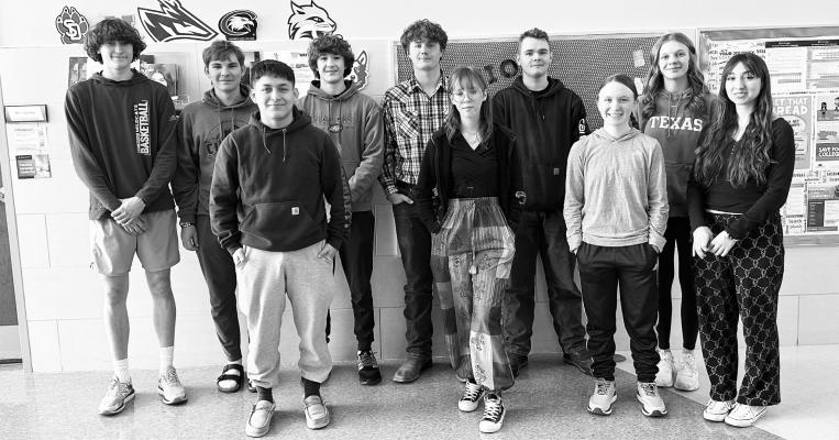 ST. PAUL HIGH SCHOOL students who participated in the Scholastic Art Awards this year include (back row): Joel Shafer, Brecken Kavan, Drew Becker, Tristan Thomas, Takoma Priest, and Gracie Mudloff; (front row): Josiah Lopez, Taylee Priest, Kheegenn Behrens, and Emily Gonzalez. Courtesy Photo