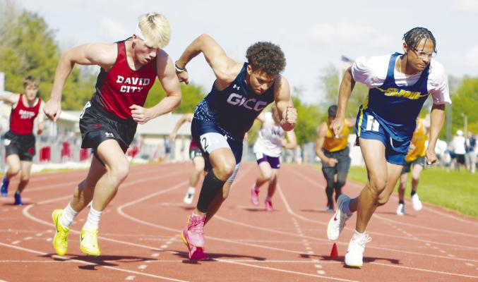 ST. PAUL’S CHRISTOPHER THOMAS had a strong start in the boys’ 800-meter run. Thomas never trailed in the race, which he won with a time of 2:02.48, at last week’s District C-6 Meet at Centennial High School.