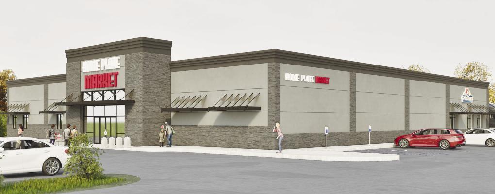 AN ARCHITECTURAL RENDERING showcases the proposed design of the new Home Plate Market that is under construction on the northwest corner of United States Route 281 and O Street in St. Paul. Courtesy Photo