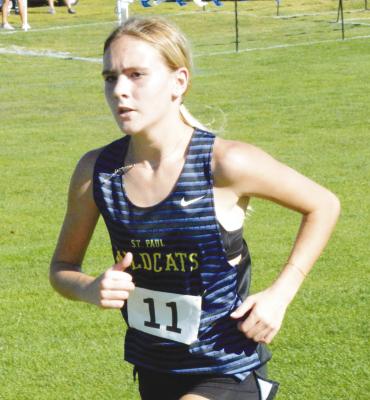 MADI SHIPPEN battled at last Thursday’s Ravenna Invitational. Shippen placed twenty-fifth at the Bluejays’ annual meet. Photo by Monte Steele