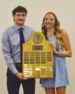 ST. PAUL HIGH SCHOOL seniors Gage Sack and Charlee Wegner were named the recipients of the 2025 Babe Ruth Award at the St. Paul High School Athletic Banquet last Wednesday night at the St. Paul Civic Center. Sack and Wegner were also honored as the school’s Outstanding Boy and Girl Athlete during the event. Courtesy Photo