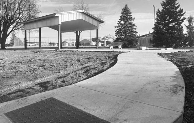WORK has continued on the new picnic shelter and musical instrument playground at the St. Paul City Park. The project, which is part of the City of St. Paul’s ongoing park improvement program, was wrapped up late last year, with the city still awaiting the arrival of the proper mounting brackets for the new instrumental playground. Photo by Michael Happ