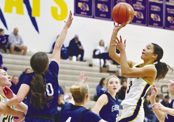 ST. PAUL’S Zaya Lewis drives the lane for two points on Thursday night during the Wildcats’ season opener against Gibbon. Photo by Michael Happ