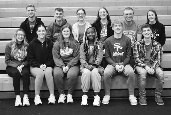 ST. PAUL students who were recently honored by the Nebraska School Activities Association and the Nebraska Chiropractic Physicians Association as all-academic award recipients included (front row): Ahna Jerabek, Jenna Jakubowski, Mattilyn Stepanek, Faith Murithi, Sam Kramer, and Aidan Anderson; (back row): Max Swanson, Isaac Hagen, Sidney Gawrych, Ellie Thede, Zach Hirschman, and Maya Becker. (Courtesy Photo)