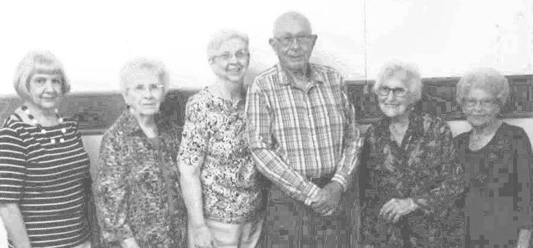 THOSE ATTENDING THE CLASS OF 1949 reunion include Beverly Maddox, Phyllis Hawes, Marlene Kotrc, Milton Kotrc, Erma Rasmussen, and Bettie Spilger. The original graduates of the class were Milton Kotrc, Phyllis Hawes, and Erma Rasmussen. Courtesy Photo