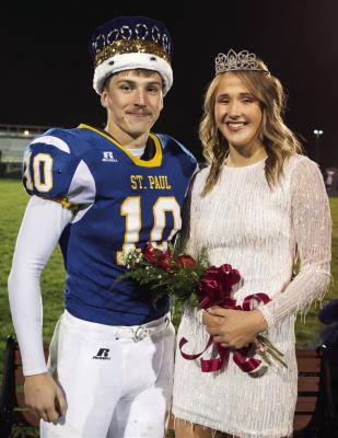 JOHN PLACKE AND MAYA BECKER were crowned St. Paul High School’s 2022 Homecoming King and Queen following Friday night’s football game against Central City. Placke is the son of Dennis and Donna Placke and Becker is the daughter of Matt and Melody Becker. (Michael Happ)