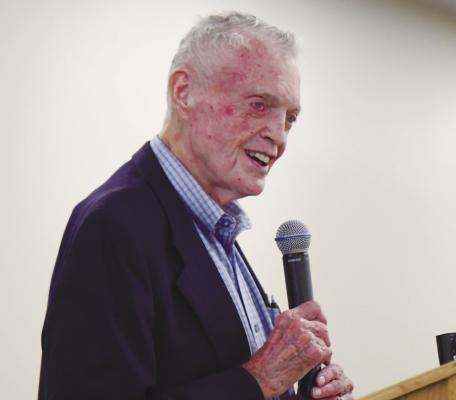 TOM OSBORNE spoke to a large crowd gathered at the St. Paul Civic Center last Thursday afternoon. Photo by Michael Happ