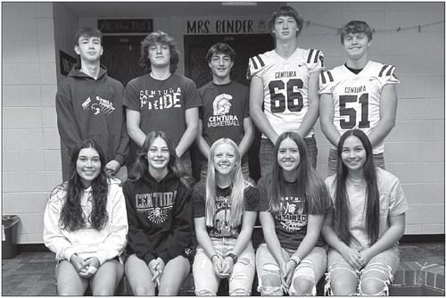CENTURA HIGH SCHOOL is set to celebrate homecoming this week. Members of this year’s homecoming court include (back row): Jack Jacobs, Treven Trumler, Caden Ruhl, Reid Mackey, and Zach States; (front row) Jadyn Lauritsen, Katie Hadenfeldt, Kyra Wooden, Kailey Coghlan, and Brianna Rasmussen. Courtesy Photo