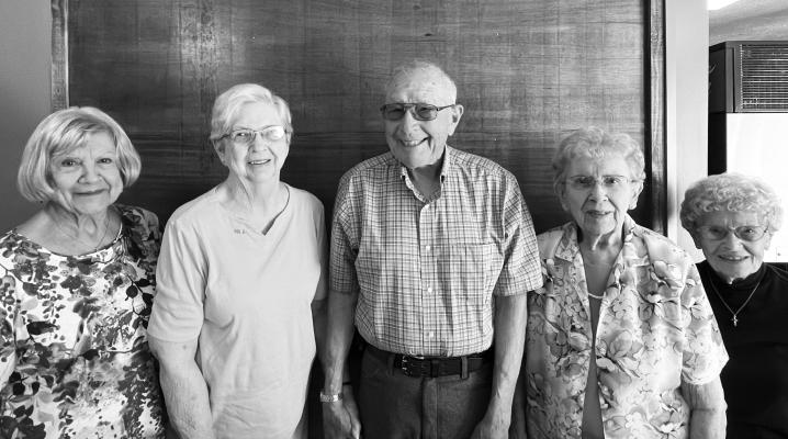 PRESENT for the reunion lunch were Beverly Maddox (spouse of classmate Richard Maddox), Marlene Kotrc, Milton Kotrc (classmate), Phyllis (Wissbaum) Hawes (classmate), and Bettie Spilger (spouse of classmate Gary Spilger). Courtesy Photo