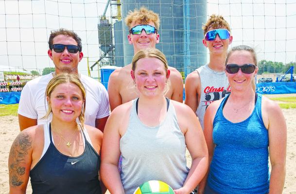 FOUR TEAMS took to the sand volleyball court on Fourth Street in St. Paul on Saturday for the Grover Cleveland Alexander Days Sand Volleyball Tournament. This year’s tournament was won by team Wasted Potential. The team included members (back row): Omar Ramirez, Boston Hinkle, and Kelby Neujahr; (front row): Kylee Bockman, Trinity Boden, and Cortney Brandes. The runner-up team in this year’s tournament was the Volley Llamas. Courtesy Photo