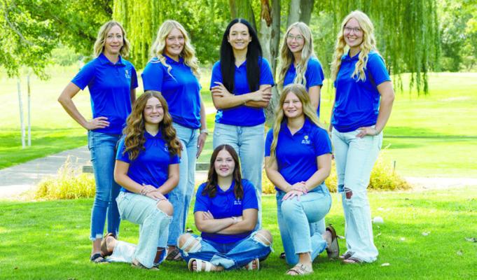 ST. PAUL GIRLS GOLF: Members of the St. Paul High School girls golf team include (back row): Coach Ashley Lynch, Madison Klanecky, Macy Porter, Vanessa Ritter, and MaKenzie Shreve; (front row): Hadley Quinn, Kailynda Ritter, and Shaylee Dubas. Photo courtesy of Rita’s Photography