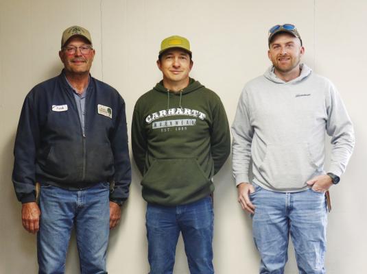TIMBERLINE TREE SERVICE owners Tim Schleicher (middle) and Travis Fredrick (right) are pictured with Frank Beck, the uncle of the new owners and the former owner of Beck’s Tree Service. (Michael Rother)