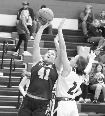 ST. PAUL freshman Tessa Dugan goes up for a bucket against Ravenna last Tuesday night. The Wildcats topped the Bluejays 51-21. Photo by Michael Happ