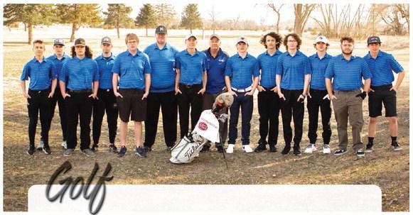 Members of the St. Paul High School golf team include (back row): Beau Paro, Ryan Crouch, Justin Rathman, Head Coach Rick Peters, Ryder Anderson, Zavyer Weller, and Blake Barg; (front row): Cody Swanson, Chris Nielsen, Emersen Hancock, Sam Wells, Kage Collins, Drew Becker, and Max Hueftle.