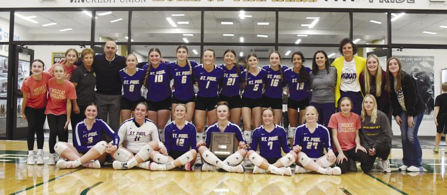 Members of the LouPlatte Conference Championship volleyball team include (back row)