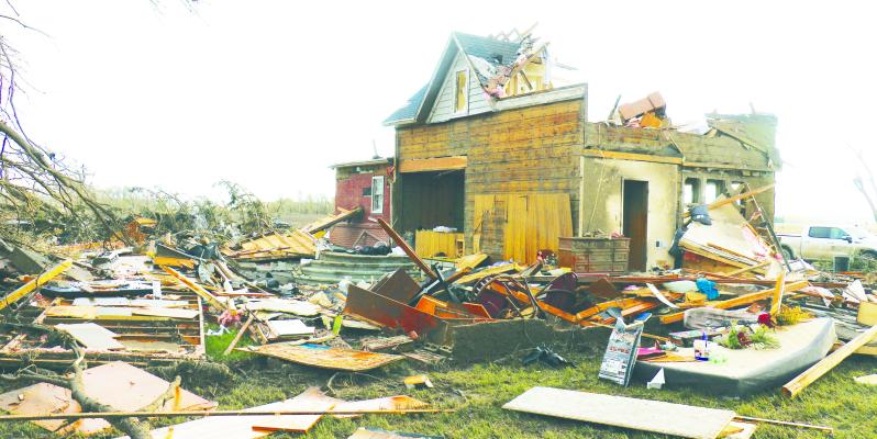 CHAD JACOBSEN’S rural Elba home was nearly completely destroyed after it was struck by an EF3 tornado on Friday afternoon. Photos by Michael Rother