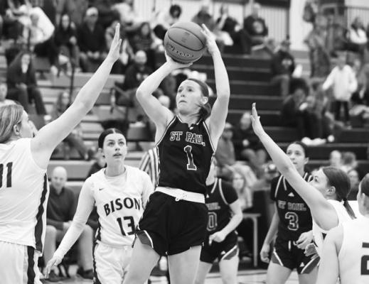 KATIE OAKLEY floats a jumpshot during the Wildcats’ game against Central City last Tuesday night at the Bison Activity Dome. Oakley had eight points in the contest. Photos by Jordan Coslor