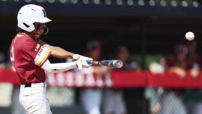 SPENSIR JAROS connects with a pitch and drives the ball to the outfield in Centura’s second-round loss to Malcolm last Sunday. Jaros reached base once in the contest. Photos by Jeromy Vauble