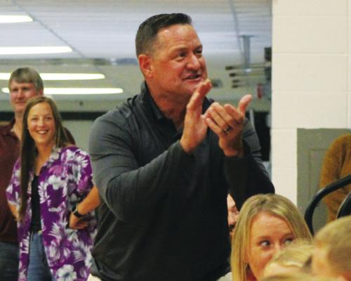 CENTURA SUPERINTENDENT RYAN RUHL works to get students fired up during Centura’s 2022 homecoming festivities. Ruhl is slated to retire from the district later this year, after five years of leading Centura Public Schools. (Courtesy Photo)