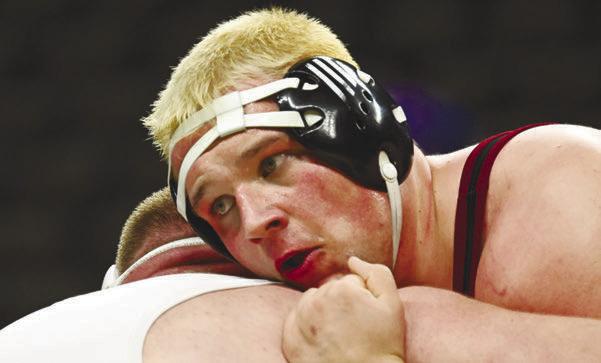 CENTURA senior Kolten Simons met up with Jared Doxey of Winnebago in the Class C finals at 285 pounds on Saturday. Doxey, now a two-time state champion, pinned the Centurion in the first period. Photo by Michael Happ