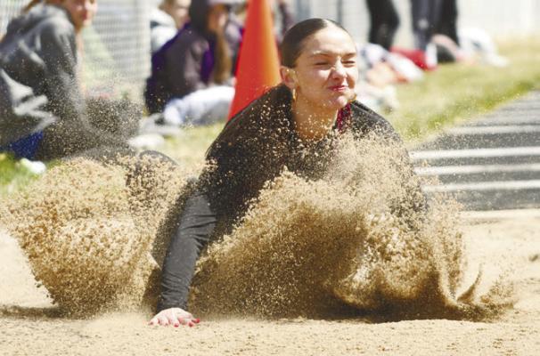 LAUREN SUNTYCH placed sixth in the girls’ long jump at the Wood River Invite last Tuesday afternoon. Suntych’s best mark was at 15-03. Photo by Jordan Coslor