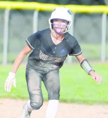 ST. PAUL’S Kamden Sack looks down the third baseline at home plate during last week’s game against O’Neill.