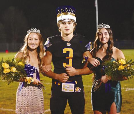 ST. PAUL HIGH SCHOOL crowned its 2025 homecoming royalty following Friday night’s football game against Centura. This year’s queens and king were Queen Tavyn Anderson, King Alex Meinecke, and Queen Addy Wegner. Two queens were crowned during the coronation after the vote at St. Paul High School ended in a tie. Photo by Michael Happ