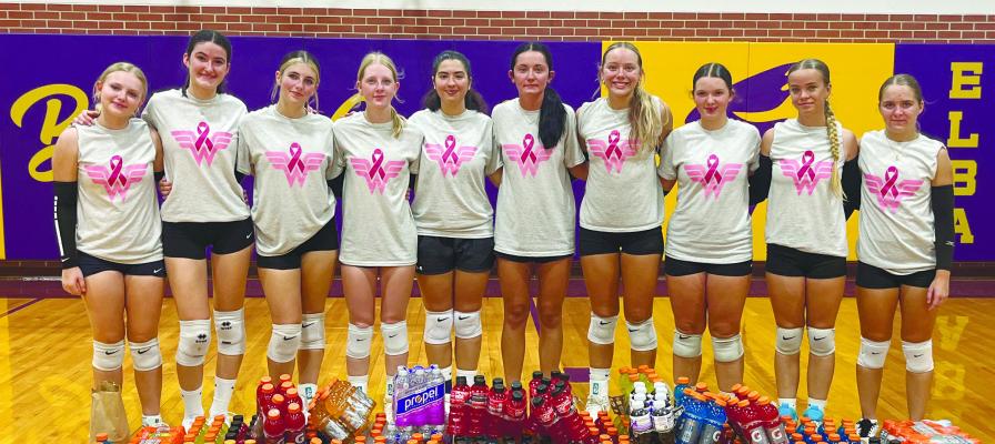 ELBA VOLLEYBALL: Members of the Elba High School volleyball team include Ayva Gregoski, Lena Richez, Jazlyn Encinger, Lacey Barg, Maria De Pace, JarahLynn Morrow, Addison Wysocki, Shia Rasmussen, Marena Paczosa, and Chelsi McKoski. Courtesy Photo