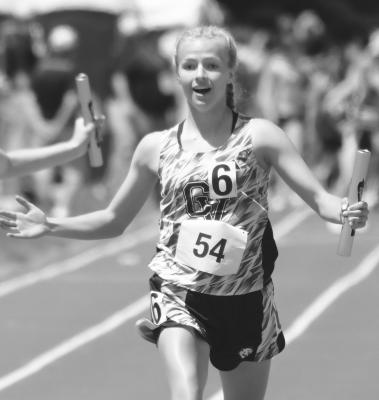 TAYLOR MCINTYRE celebrates after anchoring Central Valley’s champion 4x100-meter relay team at the NSAA Class D State Track and Field Championships in May. Photo by Michael Happ