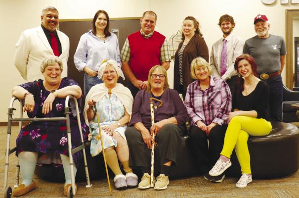 MEMBERS OF THE ST. PAUL AREA COMMUNITY THEATER include (back row) Jared Rice, Jamie Klinginsmith, Rick Harrahill, Kandee Hymer, Braden Stepanek, and Director Baird Sautter; (front row) Janet Koperski, Val Killinger, Netter Marshall, Lorie Morse, and Steffany Tartaglia; and (not pictured) Mike Thompson. Photos by Michael Rother