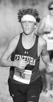 CENTURA’S Ethan Frankforter battles down the final stretch at last week’s conference meet.