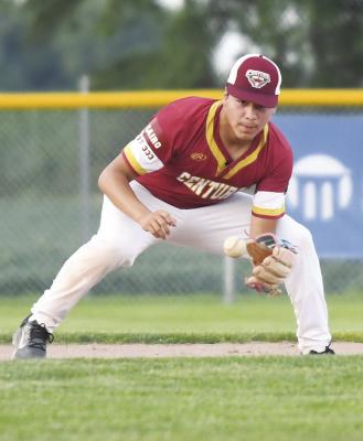 CHRISTIAN IRONHORSE fields a ground ball during Centura’s game with Central City last week. In the Centura Seniors’ game with Ravenna, Ironhorse finished with one hit and scored one run. Photos by Jordan Coslor