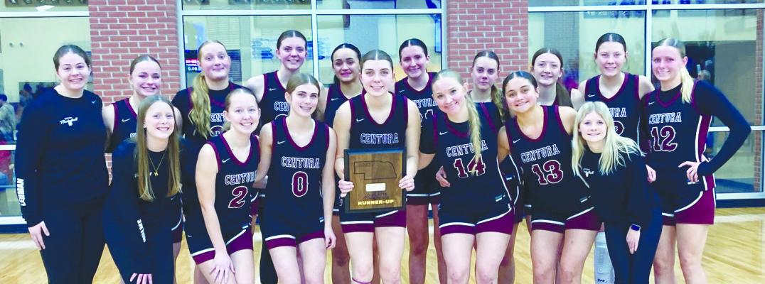 CENTURA’S GIRLS’ BASKETBALL TEAM brought home some hardware from the LouPlatte Conference basketball tournament over the weekend. The Centurions were the runners- up in the girls’ championship game, which was a top-ten battle against Central City. The Bison beat the Centurions 33-32 to capture the title. Photo by Jordan Coslor