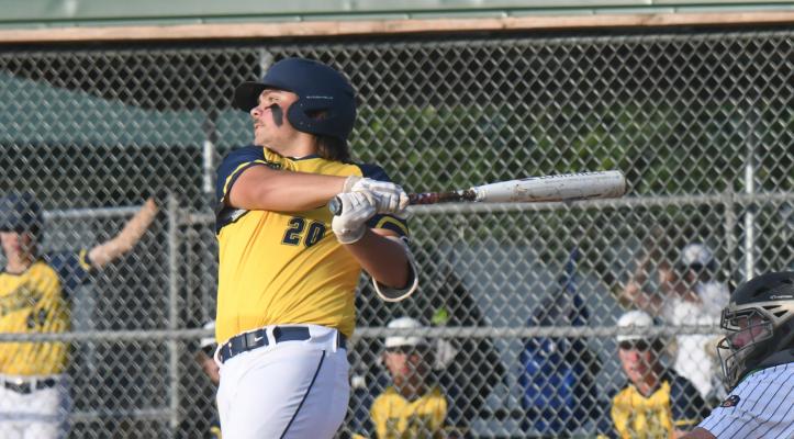 JAMISON RAWLINGS was one of several local players who made contact during last week’s game against Shelton-Gibbon. Post 119 fell to the Buffalo County kids 9-1. (Jordan Coslor)