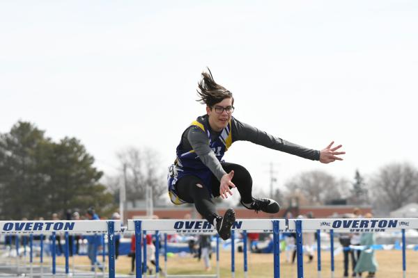 ELBA freshman Seth Patton battled in the 110-meter hurdles last week when the Bluejays competed at the Dick O’Neill Memorial Invite hosted by Pleasanton at Overton High School. (Jordan Coslor)
