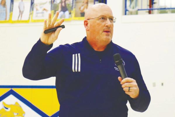 NEBRASKA Department of Education School Safety and Security Director Jay Martin spoke to students at St. Paul Public Schools last Wednesday afternoon about the importance of being “digital wise.” Photo by Michael Rother