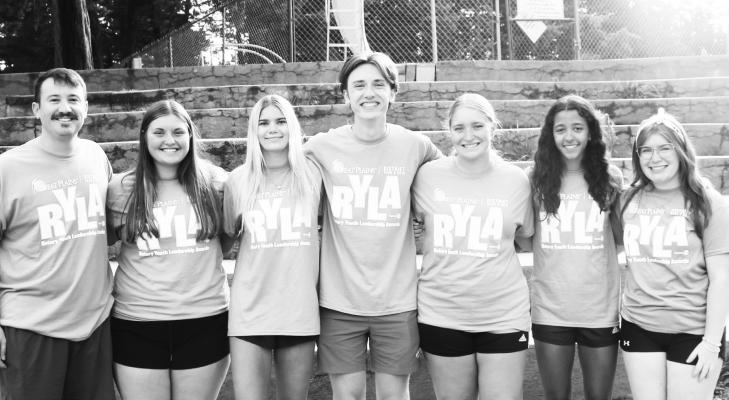 MULTIPLE ST. PAUL HIGH SCHOOL students recently participated in the Rotary Youth Leadership Awards (RYLA) at Maranatha Bible Camp near Maxwell. Pictured above are Senior Counselor Riley Peters, Tessa Dugan, Piepyr Klinginsmith, Fyn Fasbender, Madison Klanecky, Zaya Lewis, and Junior Counselor Gracie Ackles. Courtesy Photo