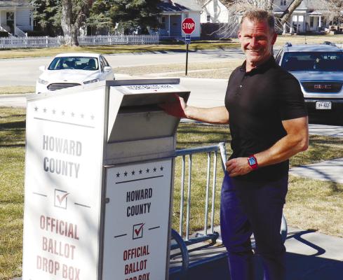 TODD PAULSEN was one of the many registered voters in Howard County who dropped his ballot in the ballot drop box at the Howard County courthouse this week. Photo by Michael Rother