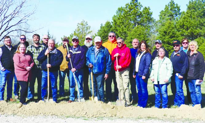 PARTICIPATING in the ground breaking ceremony for the Loup Central Landfill Association’s new facility near Elba on Monday morning were (back row): Josh Griffith, Ryan Ruhle, Zac Wetzel, Jess Hurburt, Roger Lukasiewicz, Jeff Selden, Tom Bandur, Kirt Lukasiewicz, and Brenda Klanecky; (front row): Katie Kowalski, Dakota Wolinski, Alex Baillie, Paul Janulewicz, Fritz Fredrick, Daryl Jorgensen, Jenna Hackel, AJ Reimers, Rick Vlach, and Kathy Hirschman. Photos by Michael Rother